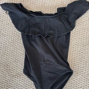 Topshop Black Ruffle Womens Bodysuit